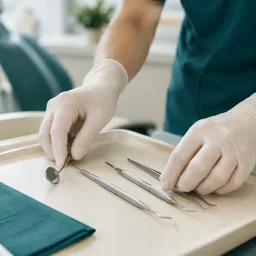 Instrumental dental preparado sobre una superficie clara antes de una revisión